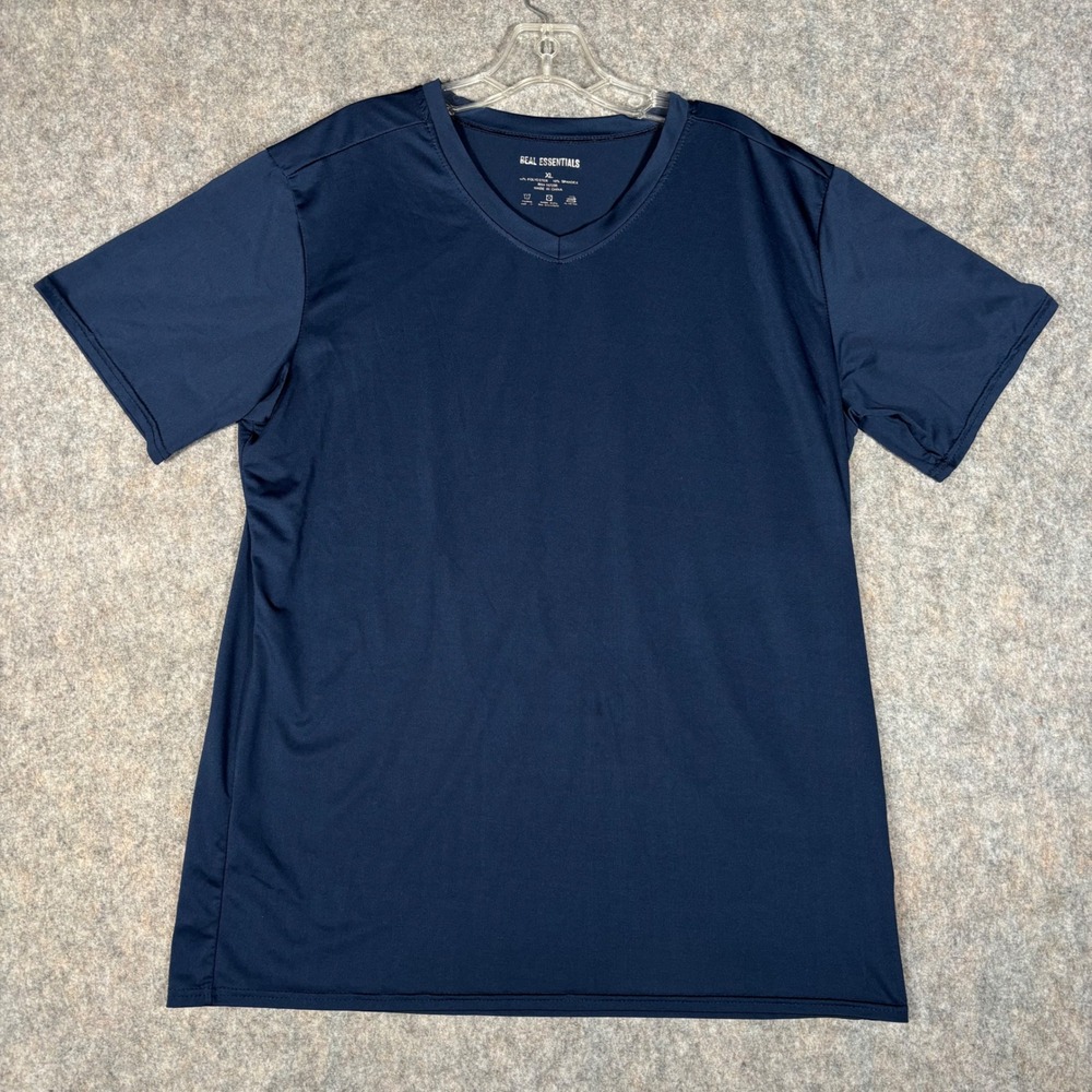 Real Essentials V-Neck T-Shirt Mens XL Navy Blue Wicking Active Performance